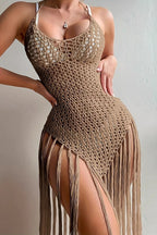Cutout Versatile Vacation Fringe Cover Up Boho Dress