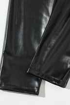 PU Leather Front Zipper Slim Fit Pants