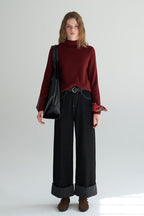 Mock Neck Fleece Lined Knit Top