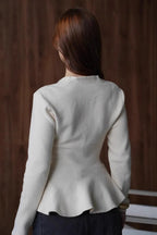 Solid Fitted Ruffled Hem Long Sleeve Knit Cardigan