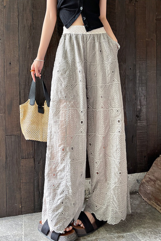 Hollow Out Lace Wide Leg Summer Pants