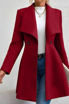 Solid Lapel Double-Breasted Thickened Wool Blend  Overcoat