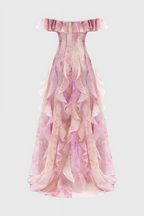 Adonis Pink Floral Ruffled Maxi Dress