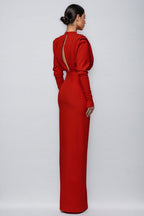 Davina High Neck Slit Maxi Dress-Red