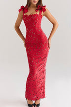Bow Straps Hollow Out Maxi Dress