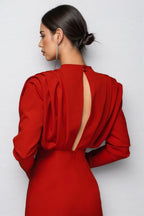 Davina High Neck Slit Maxi Dress-Red
