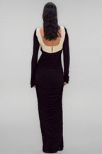 Lolic Long Sleeve Square Collar Ruched Hem Knit Maxi Dress