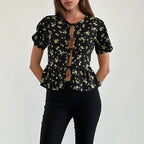 Puff Sleeve Bowknot Crop Top
