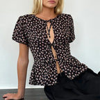 Puff Sleeve Bowknot Crop Top