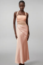Devin Pink Mesh Panel Ruched Maxi Dress