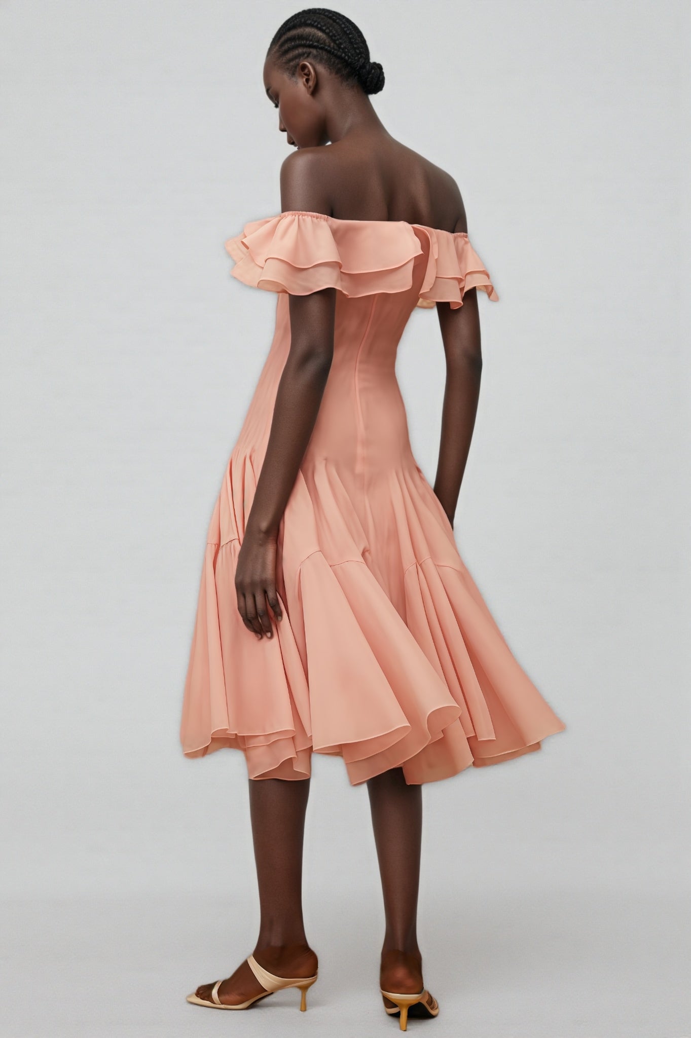 Eosf Pink Mesh Ruffle Midi Dress