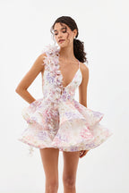 Chic Floral Print V Neck Sleeveless Backless Tulip Mini Dress