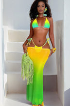 Ombre Halter Backless Three Piece Swim Set