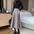 Autumn Winter Knitting Double Pocket Fluffy Loose Wool Leisure Skirt