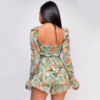 Floral Square Neck Ruffle Romper