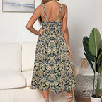 DressBetty - Sexy Sling Ruffle Dress Floral Print Button Sundress