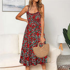 DressBetty - Sexy Sling Ruffle Dress Floral Print Button Sundress