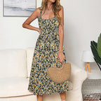 DressBetty - Sexy Sling Ruffle Dress Floral Print Button Sundress