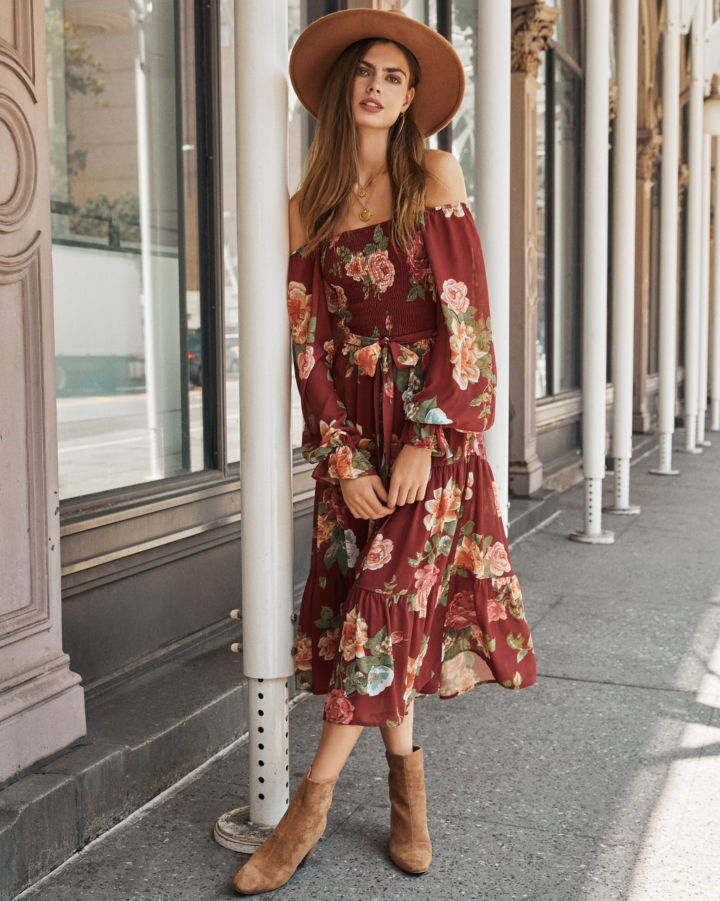 Claudette Floral Smocked Midi Dress FINAL