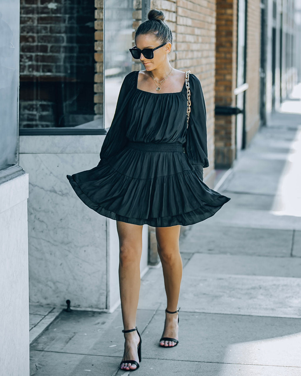 Ayla Smocked Ruffle Mini Dress Washed Black FINAL
