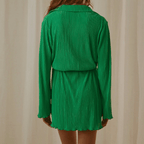 Simona Pleated Button Up Shirt Mini Dress