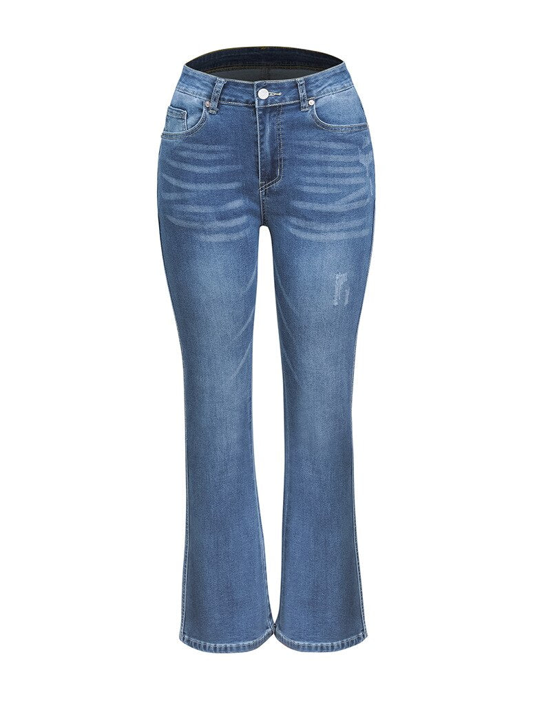 Fashion High Stretch Slim Denim Trousers Street Casual Boot Cut Pants S2XL Drop Shipping