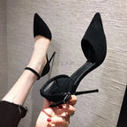Black Highheeled Sandals Pointed Buckle AllMatch Single High Heel