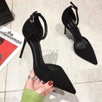 Black Highheeled Sandals Pointed Buckle AllMatch Single High Heel