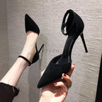 Black Highheeled Sandals Pointed Buckle AllMatch Single High Heel