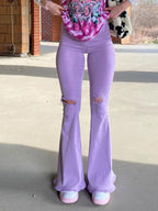 Buttlifting Ripped Raw Edge Flared Pants Colorful Highstretch Women's Denim Trousers