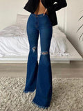 Buttlifting Ripped Raw Edge Flared Pants Colorful Highstretch Women's Denim Trousers