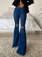 Buttlifting Ripped Raw Edge Flared Pants Colorful Highstretch Women's Denim Trousers