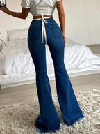 Buttlifting Ripped Raw Edge Flared Pants Colorful Highstretch Women's Denim Trousers