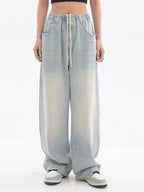 DressBetty - Vintage Baggy Jeans Elastic Waist Oversized Long Trouser Denim Wide Leg Streetwear