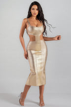 Twist Metallic Midi Bandage Dress