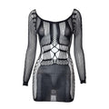 Fishnet long sleeve hollow out see through mini dress