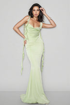 Glide Green Lace Halter Backless Maxi Dress