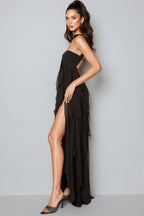 Diva Black Irregular Ruffle Maxi Dress