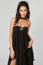 Diva Black Irregular Ruffle Maxi Dress