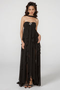 French halterneck chiffon dress