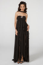 French halterneck chiffon dress
