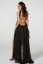 French halterneck chiffon dress