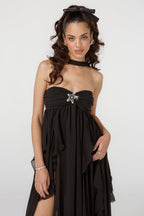 French halterneck chiffon dress
