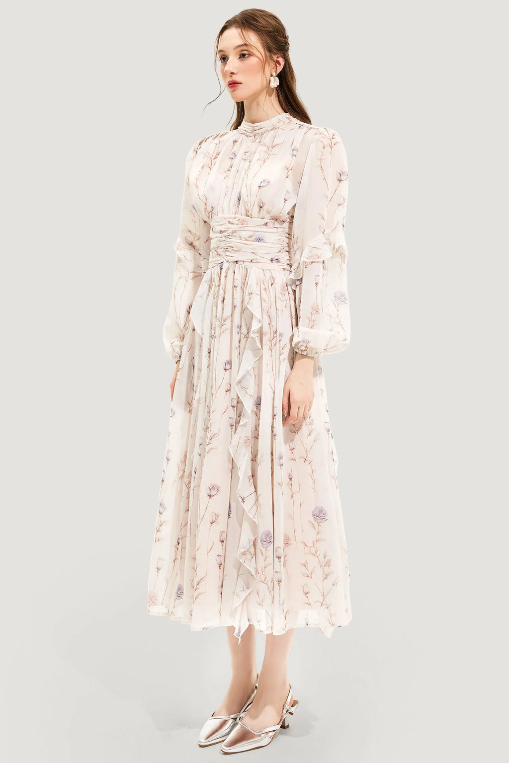 Rosario Minimalist Chic Couture Summer Dress with Floral Print Premium Wardrobe Essential