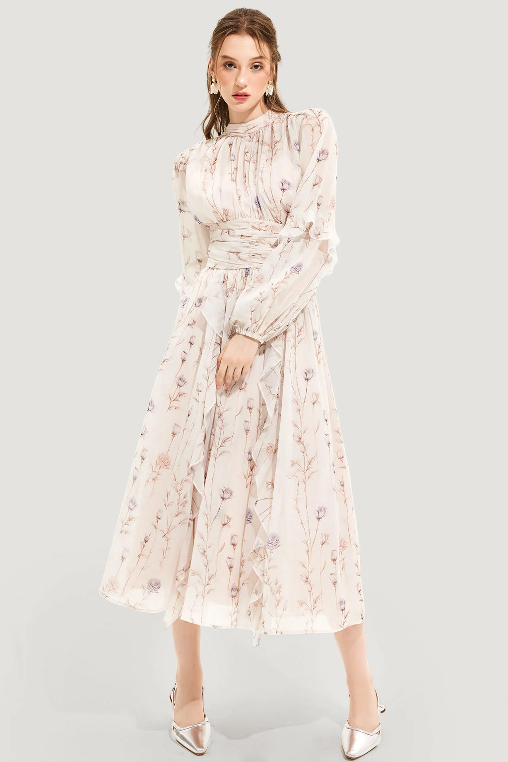 Rosario Minimalist Chic Couture Summer Dress with Floral Print Premium Wardrobe Essential