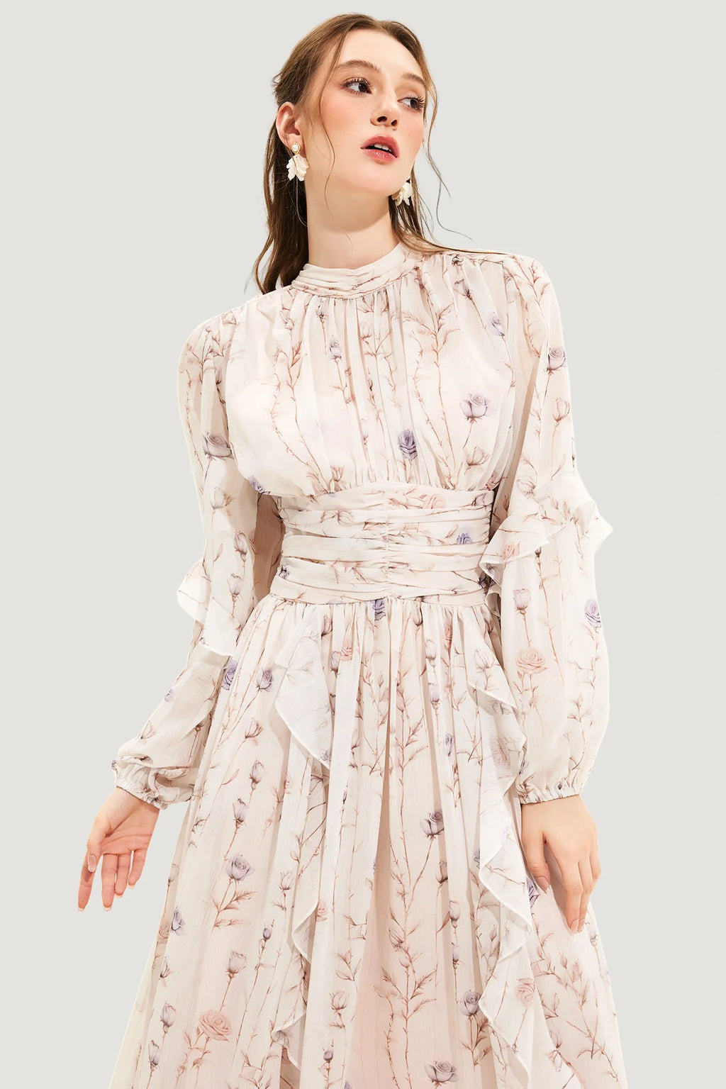 Rosario Minimalist Chic Couture Summer Dress with Floral Print Premium Wardrobe Essential