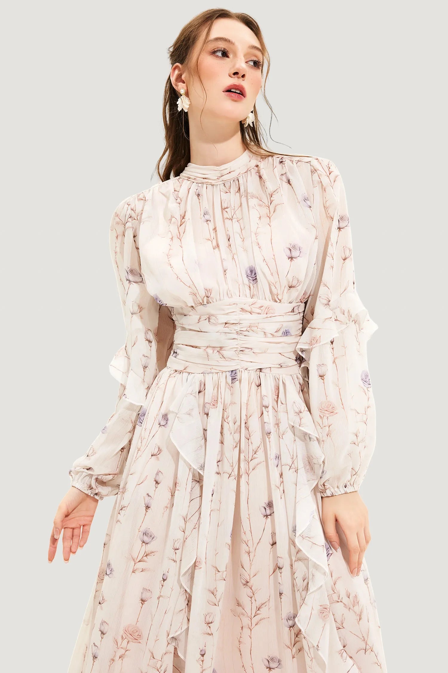 Rosario Minimalist Chic Couture Summer Dress with Floral Print Premium Wardrobe Essential