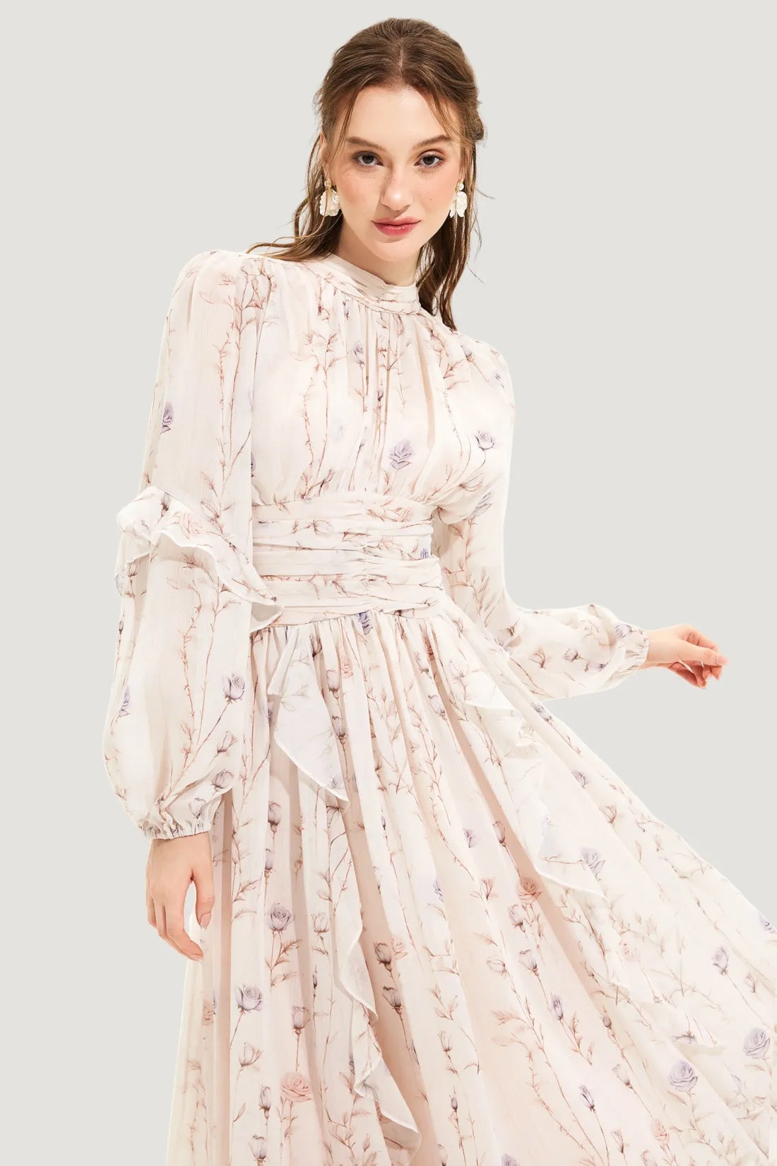 Rosario Minimalist Chic Couture Summer Dress with Floral Print Premium Wardrobe Essential
