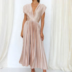 Montserrat Luxe V Neck Maxi Dress with Pleats Boutique Collection