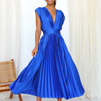 Montserrat Luxe V Neck Maxi Dress with Pleats Boutique Collection
